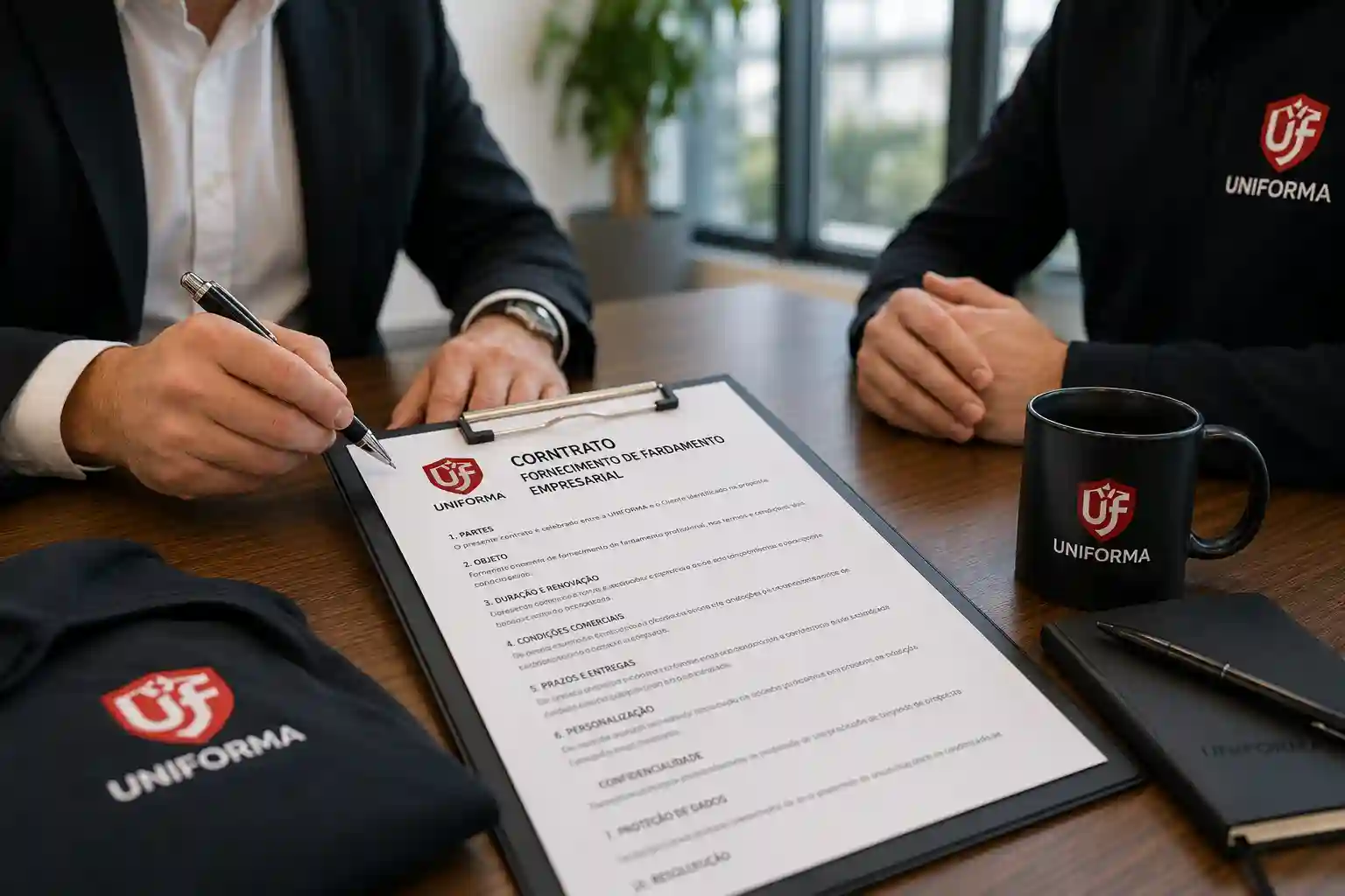 Reunião para preparação de um contrato de fornecimento de fardamento