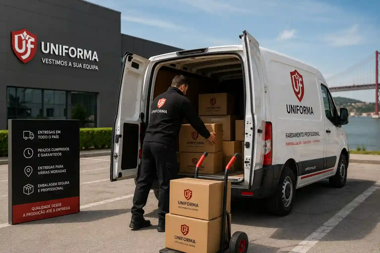Encomendas de fardamento preparadas para expedição em Portugal